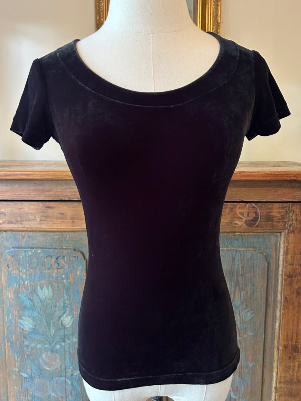 Vintage Betsey Johnson Black Velvet Short Sleeve Top